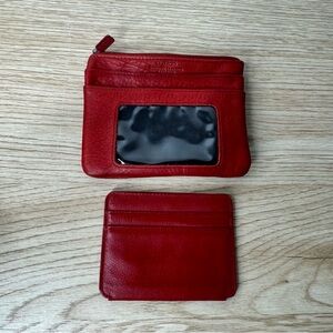 Buxton Genuine Leather Red Zipper Wallet with‎ Removable Card Sleeve ID Windows
